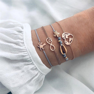 NEWBUY 6Pcs/Set Natural Beads Bracelet Boho Style Gold Heart Turtle Life Tree 8 Infinity Charm Bracelets For Women Girl