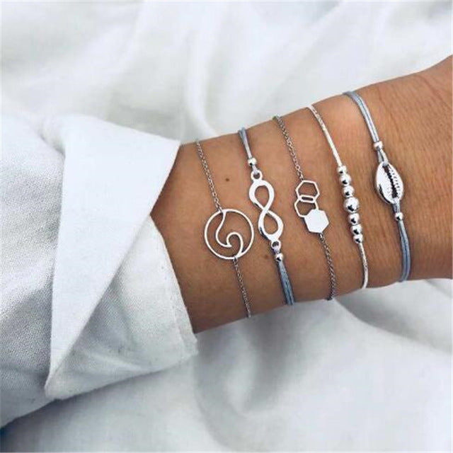 Ahmed 15 Style Bohemian Trendy Bracelet sets for Women Fashion Plain Shell Map Heart Animal Palm Beads Tassel Bracelets Jewelry