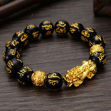 Load image into Gallery viewer, Feng Shui Obsidian Stone Beads Bracelet Men Women Unisex Wristband Gold Black Pixiu Wealth and Good Luck  Women Bracelet
